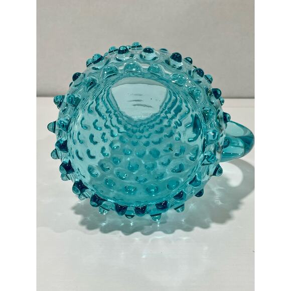 Vintage Handblown Hobnail Glass Aqua Blue Large 9.75" Tall Handled Pitcher - Picture 8 of 12